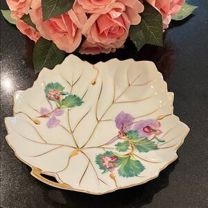 Vintage Hand-Painted, Leaf Shaped Trinket or Candy Dish